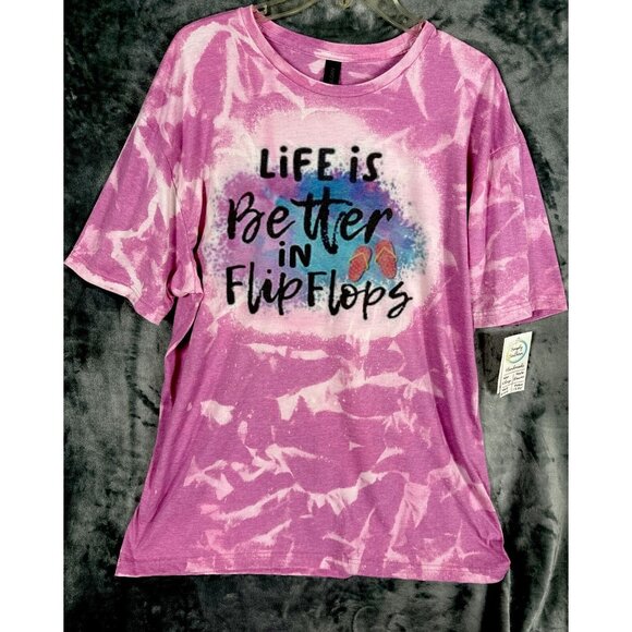 Tie-Dye Tops - Glidden Life is Better in Flip-Flops Woman’s Tie Dye T Shirt Pink Extra Large